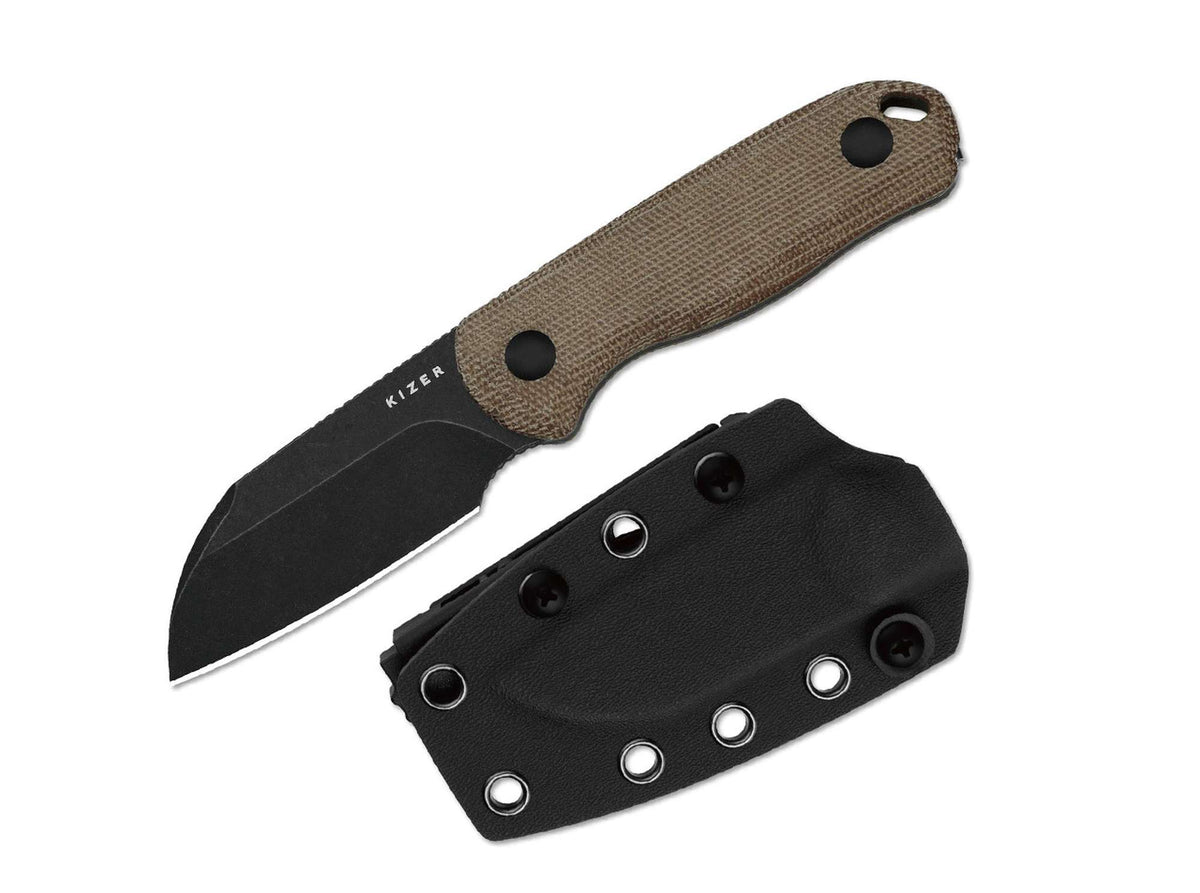 Kizer Drop Bear Fix AEB-L Brown Norplex UltreX Micarta Black Stonewash