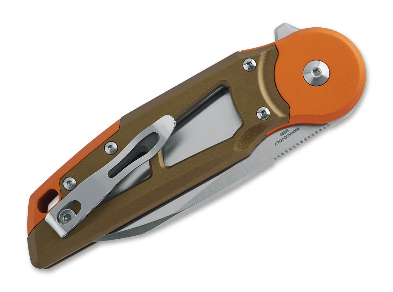 Fox Knives Metamorphosis Wharncliffe M390 Aluminum Green & Orange