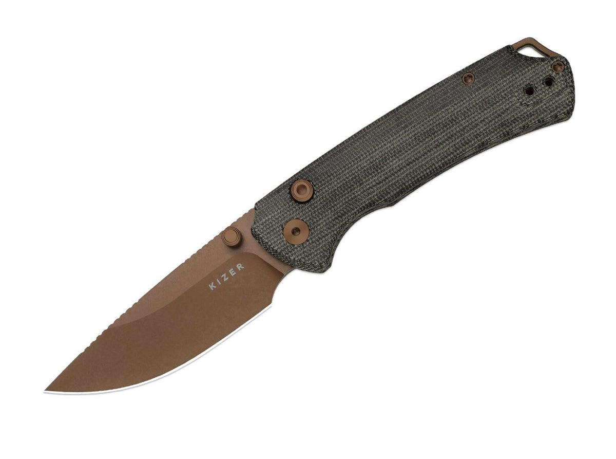 Kizer T1 BD Nitro-V Grey Norplex UltreX Micarta Sunset PVD