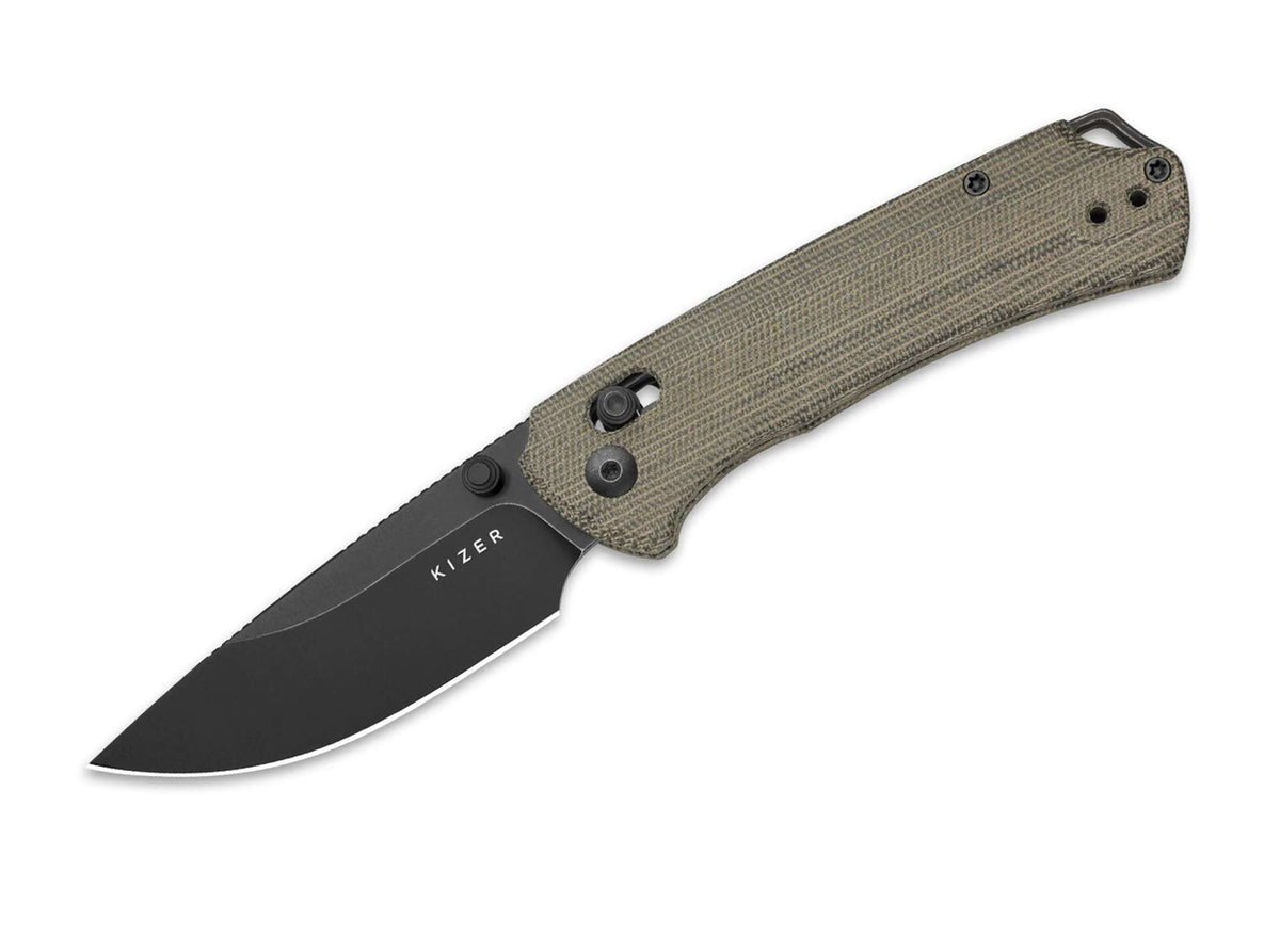 Kizer T1 CD Nitro-V Olive Green Norplex UltreX Micarta Black Stonewash