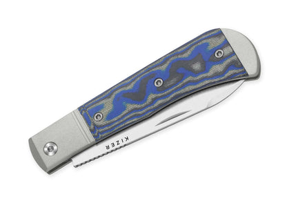 Kizer Trestle D Nitro-V Aluminum & Blue & Grey Vortex Micarta
