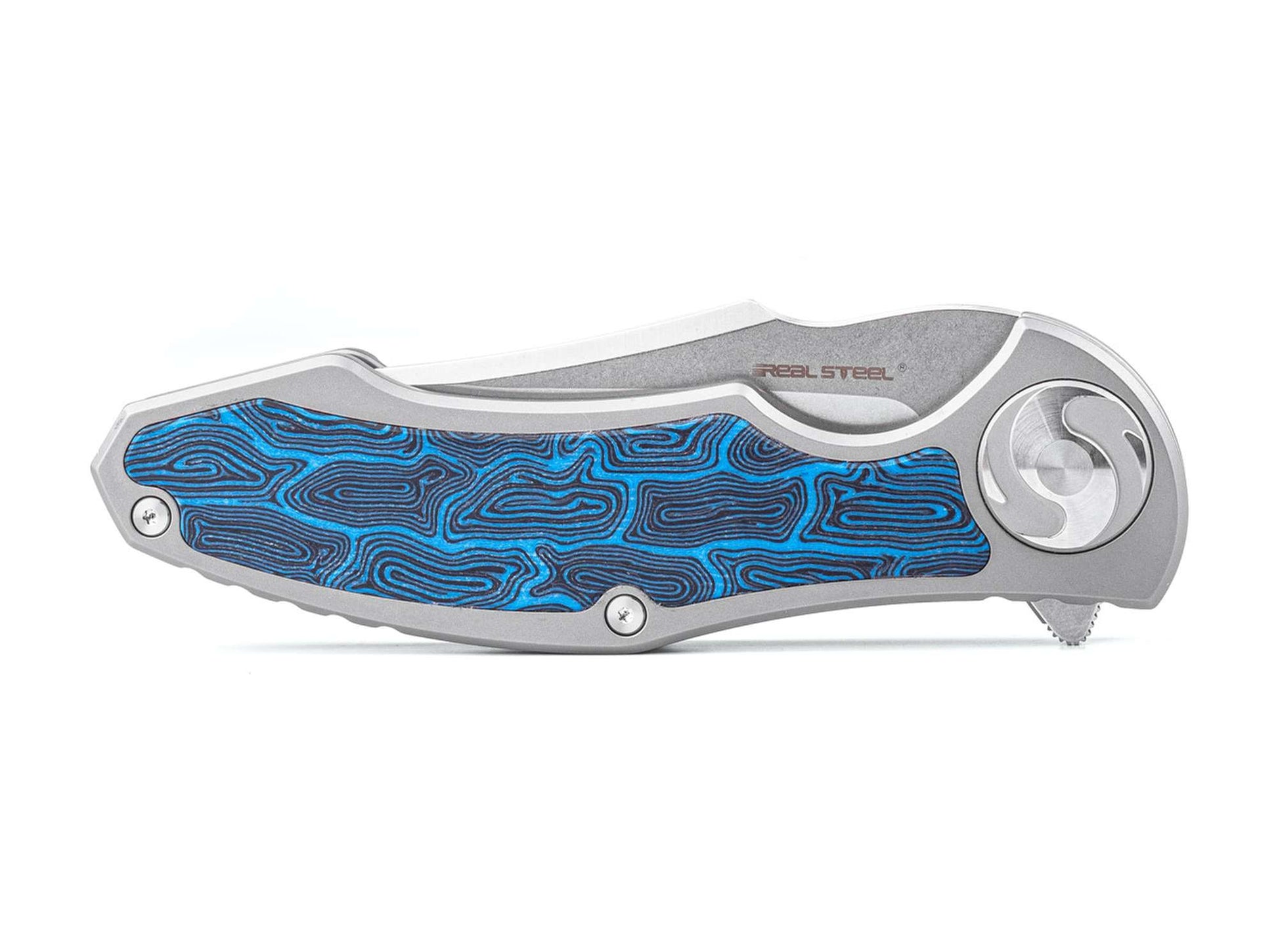 Real Steel Exorcist S35VN Ti Blue Damascus G10 One Scale