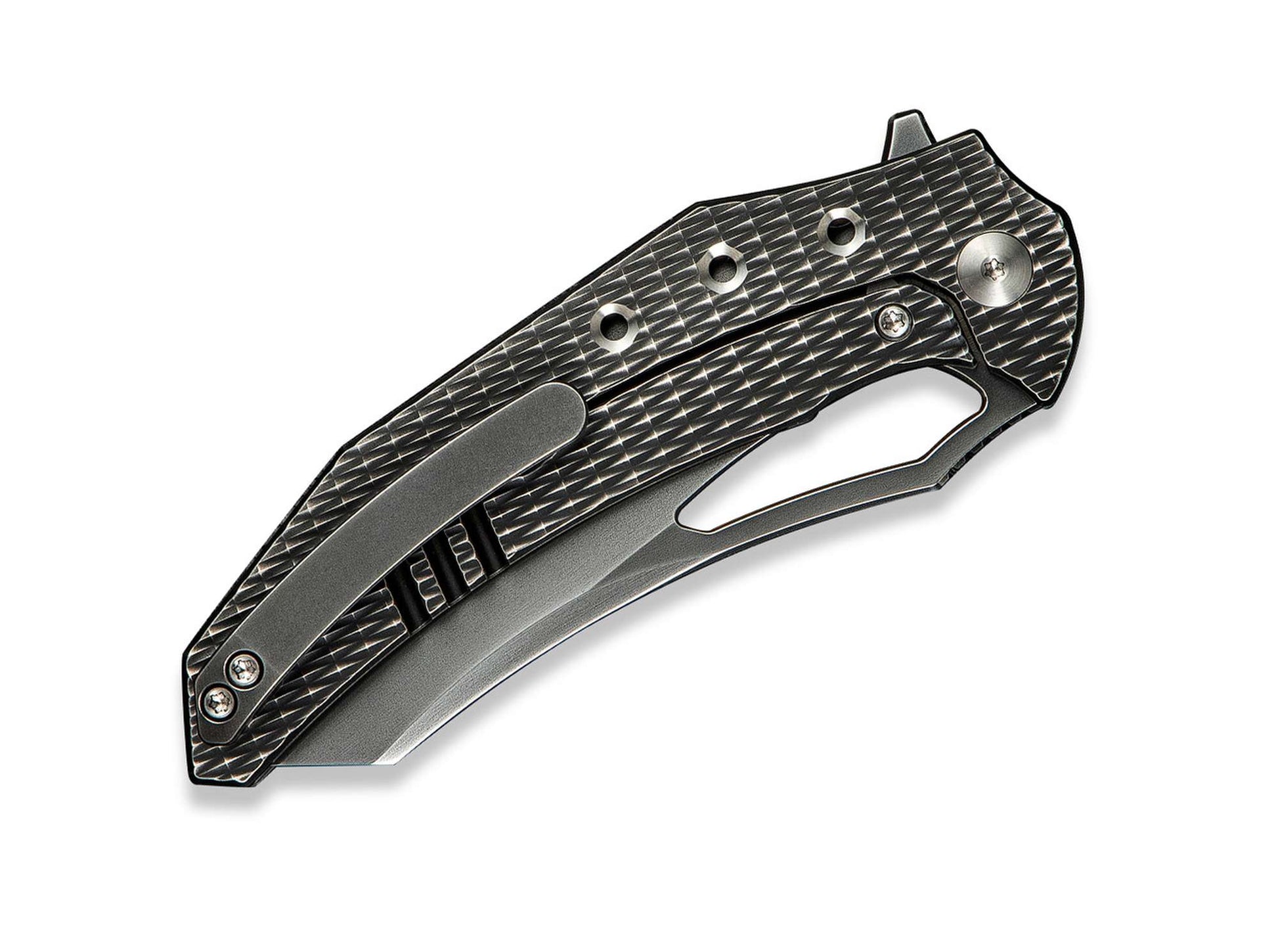 WE Knife Epaulette M390 Diamond Paterned Polished Gray