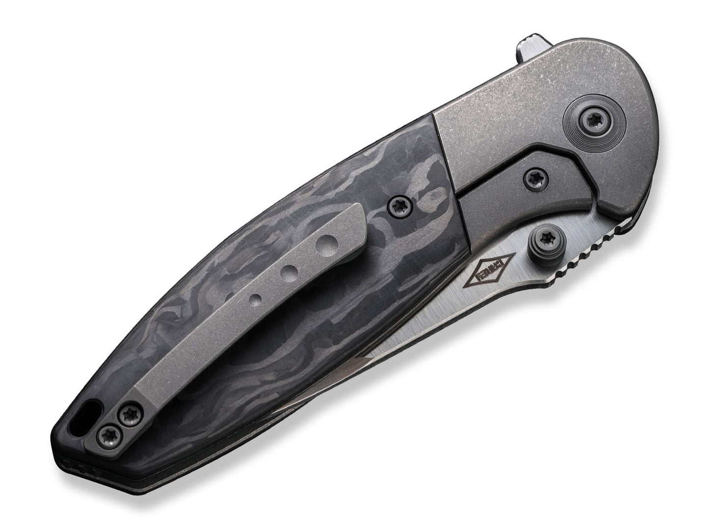 WE Knife Nitro Mini Gray Titanium Marble Carbon