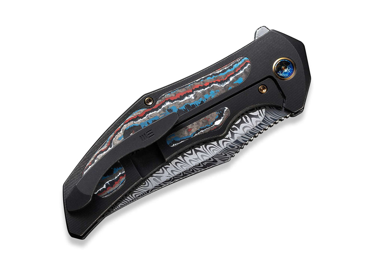WE Knife Magnetron Black Nebula Fat Carbon Damascus