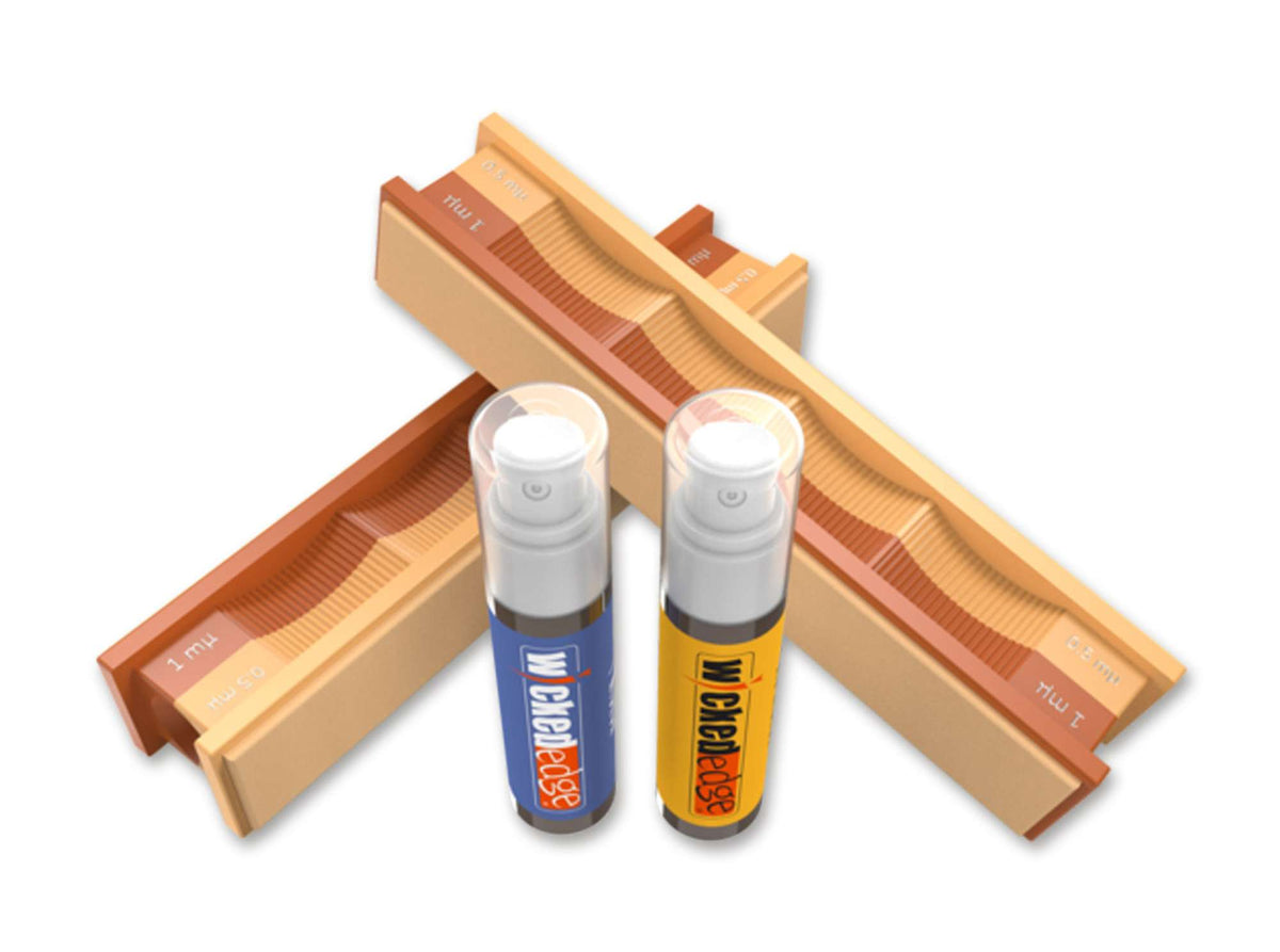 Wicked Edge 1/0.5 Micron Diamond Emulsion and Leather Strops Pack