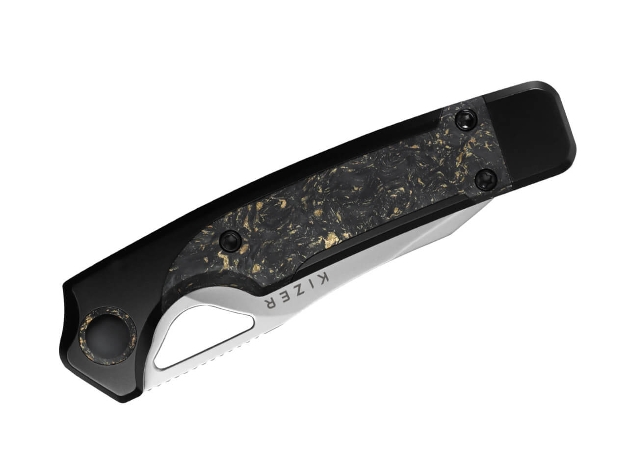 Kizer Ara S45VN Black Ti CF Gold Flake